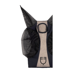 Zweifarbige Equestro Fliegenmaske aus Mesh Anthrazit / graues Flanell