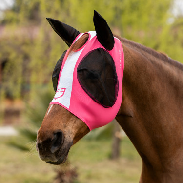 Zweifarbige Equestro Fliegenmaske aus Mesh Geißblatt / glänzend weiß