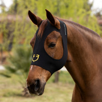 Equestro Fliegenmaske aus Elasthan ohne Ohren mit Netz für die Augen Schwarz Equestro Fliegenmaske aus Elasthan ohne Ohren mit Netz für die Augen Schwarz