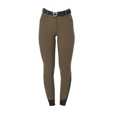 Damen-Reithose Equestro, Knie-Grip, High Waist Walnuss Braun