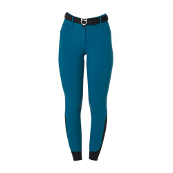 Damen-Reithose Equestro, Knie-Grip, High Waist Korallenblau