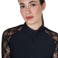 Damen-Trainingspolo Equestro mit langen Ärmeln aus Spitze Schwarz