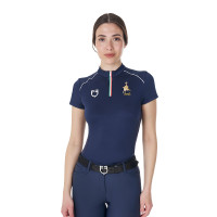 Damen-Trainingspolo Equestro x FISE mit Reißverschluss, italienische Flagge, kurzärmelig Marineblazer Marineblau