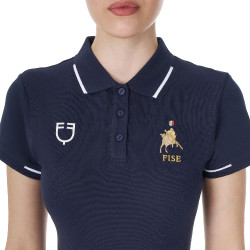 Damen-Trainingspolo Equestro x FISE, drei Knöpfe, kurzärmelig Marineblazer Marineblau