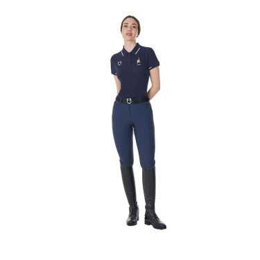 Damen-Trainingspolo Equestro x FISE, drei Knöpfe, kurzärmelig Marineblazer Marineblau