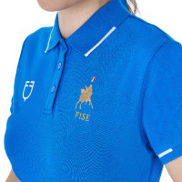 Damen-Trainingspolo Equestro x FISE, drei Knöpfe, kurzärmelig Marineblazer Marineblau