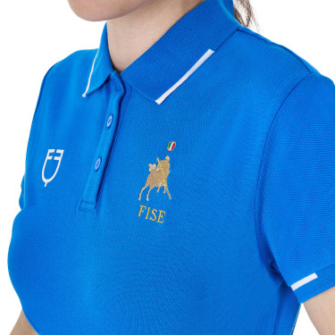 Damen-Trainingspolo Equestro x FISE, drei Knöpfe, kurzärmelig Blau aus Savoyen