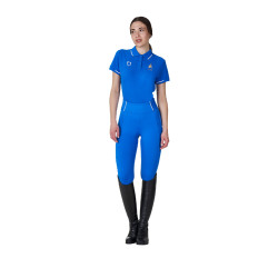 Damen-Trainingspolo Equestro x FISE, drei Knöpfe, kurzärmelig Blau aus Savoyen