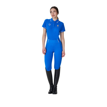 Damen-Trainingspolo Equestro x FISE, drei Knöpfe, kurzärmelig Blau aus Savoyen