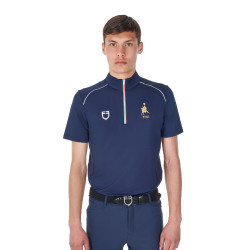 Herren-Trainingspolo Equestro x FISE mit Reißverschluss, italienische Flagge, Kurzarm Marineblazer Marineblau