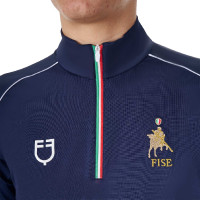 Herren-Trainingspolo Equestro x FISE mit Reißverschluss, italienische Flagge, Kurzarm Marineblazer Marineblau