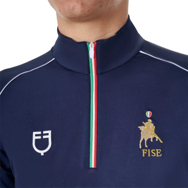 Herren-Trainingspolo Equestro x FISE mit Reißverschluss, italienische Flagge, Kurzarm Marineblazer Marineblau