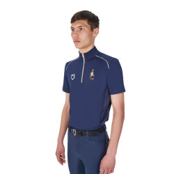 Herren-Trainingspolo Equestro x FISE mit Reißverschluss, italienische Flagge, Kurzarm Marineblazer Marineblau