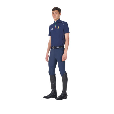 Herren-Trainingspolo Equestro x FISE mit Reißverschluss, italienische Flagge, Kurzarm Marineblazer Marineblau