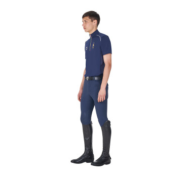 Herren-Trainingspolo Equestro x FISE mit Reißverschluss, italienische Flagge, Kurzarm Marineblazer Marineblau