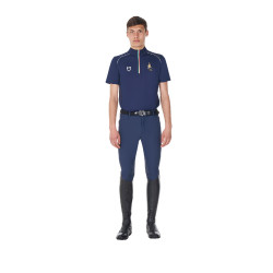 Herren-Trainingspolo Equestro x FISE mit Reißverschluss, italienische Flagge, Kurzarm Marineblazer Marineblau