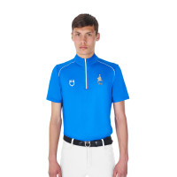 Herren-Trainingspolo Equestro x FISE mit Reißverschluss, italienische Flagge, Kurzarm Blau aus Savoyen