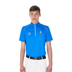 Herren-Trainingspolo Equestro x FISE mit Reißverschluss, italienische Flagge, Kurzarm Blau aus Savoyen