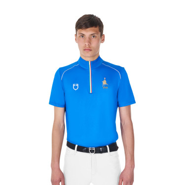 Herren-Trainingspolo Equestro x FISE mit Reißverschluss, italienische Flagge, Kurzarm Blau aus Savoyen