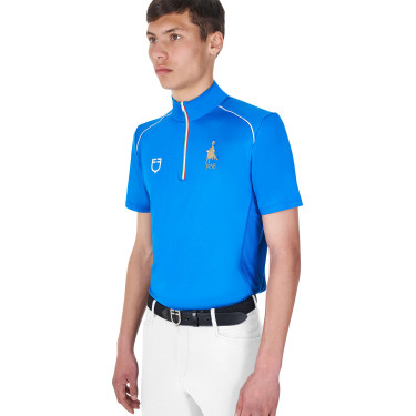 Herren-Trainingspolo Equestro x FISE mit Reißverschluss, italienische Flagge, Kurzarm Blau aus Savoyen
