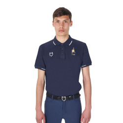 Trainingspolo Herren Equestro x FISE, drei Knöpfe, kurzärmelig Marineblazer Marineblau