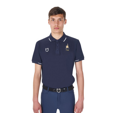 Trainingspolo Herren Equestro x FISE, drei Knöpfe, kurzärmelig Marineblazer Marineblau