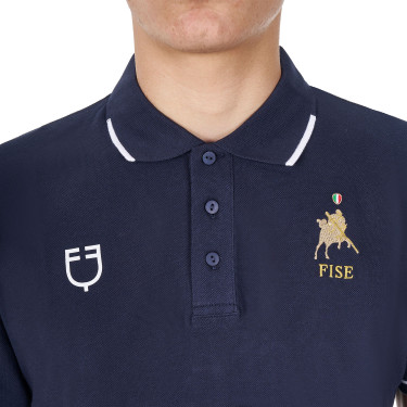 Trainingspolo Herren Equestro x FISE, drei Knöpfe, kurzärmelig Marineblazer Marineblau