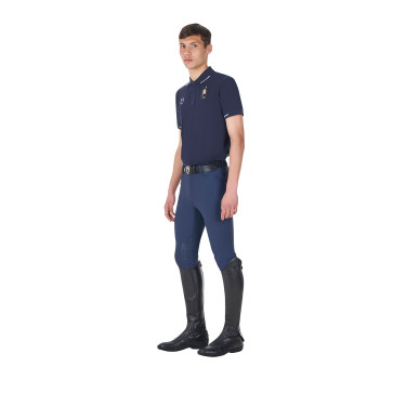Trainingspolo Herren Equestro x FISE, drei Knöpfe, kurzärmelig Marineblazer Marineblau