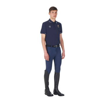 Trainingspolo Herren Equestro x FISE, drei Knöpfe, kurzärmelig Marineblazer Marineblau