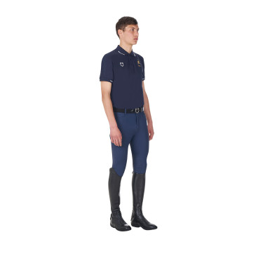 Trainingspolo Herren Equestro x FISE, drei Knöpfe, kurzärmelig Marineblazer Marineblau