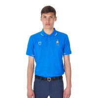 Trainingspolo Herren Equestro x FISE, drei Knöpfe, kurzärmelig Blau aus Savoyen