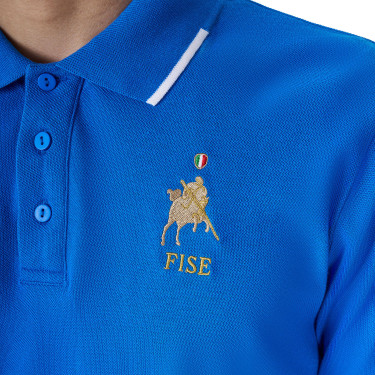 Trainingspolo Herren Equestro x FISE, drei Knöpfe, kurzärmelig Blau aus Savoyen