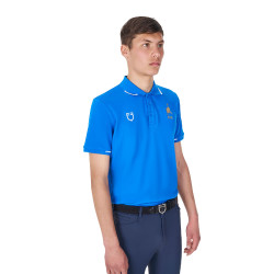 Trainingspolo Herren Equestro x FISE, drei Knöpfe, kurzärmelig Blau aus Savoyen