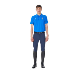 Trainingspolo Herren Equestro x FISE, drei Knöpfe, kurzärmelig Blau aus Savoyen