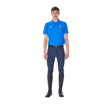 Trainingspolo Herren Equestro x FISE, drei Knöpfe, kurzärmelig Blau aus Savoyen