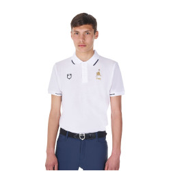 Trainingspolo Herren Equestro x FISE, drei Knöpfe, kurzärmelig Weiß Wei&amp;szlig;