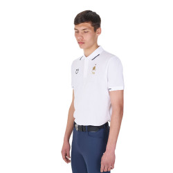 Trainingspolo Herren Equestro x FISE, drei Knöpfe, kurzärmelig Weiß Wei&amp;szlig;