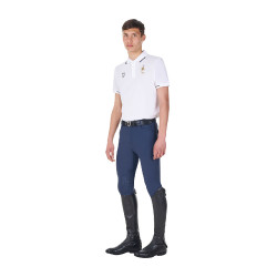 Trainingspolo Herren Equestro x FISE, drei Knöpfe, kurzärmelig Weiß Wei&amp;szlig;