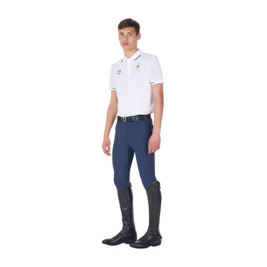 Trainingspolo Herren Equestro x FISE, drei Knöpfe, kurzärmelig Weiß Wei&amp;szlig;
