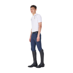 Trainingspolo Herren Equestro x FISE, drei Knöpfe, kurzärmelig Weiß Wei&amp;szlig;
