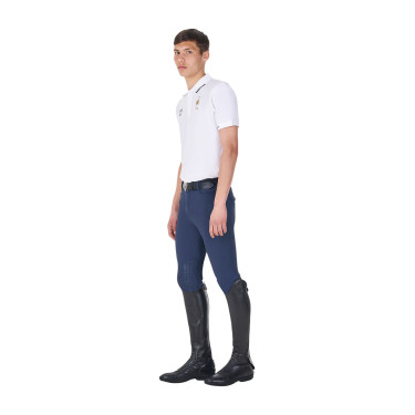 Trainingspolo Herren Equestro x FISE, drei Knöpfe, kurzärmelig Weiß Wei&amp;szlig;