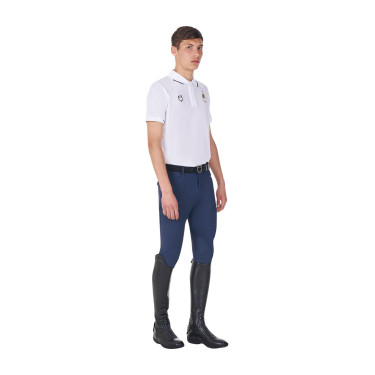 Trainingspolo Herren Equestro x FISE, drei Knöpfe, kurzärmelig Weiß Wei&amp;szlig;