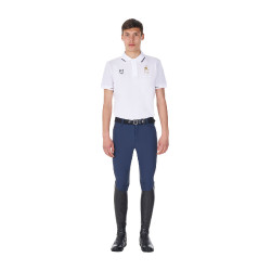 Trainingspolo Herren Equestro x FISE, drei Knöpfe, kurzärmelig Weiß Wei&amp;szlig;