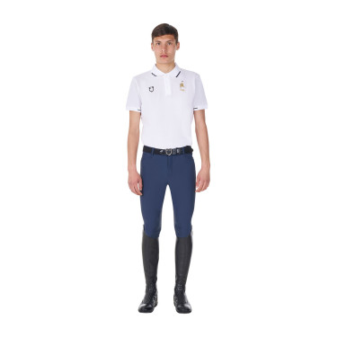 Trainingspolo Herren Equestro x FISE, drei Knöpfe, kurzärmelig Weiß Wei&amp;szlig;