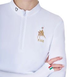 Damen-Turnierpolo mit langen Ärmeln Equestro x FISE Weiß Weiß