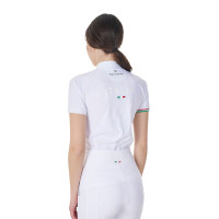 Damen-Turnierpolo Stretch Equestro x FISE kurzarm Weiß Weiß Damen-Turnierpolo Stretch Equestro x FISE kurzarm Weiß Weiß