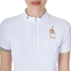 Damen-Turnierpolo Stretch Equestro x FISE kurzarm Weiß Weiß