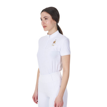 Damen-Turnierpolo Stretch Equestro x FISE kurzarm Weiß Weiß