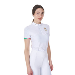 Damen-Turnierpolo Stretch Equestro x FISE kurzarm Weiß Weiß