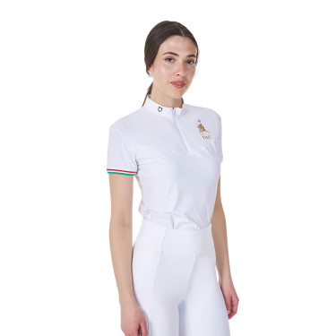 Damen-Turnierpolo Stretch Equestro x FISE kurzarm Weiß Weiß